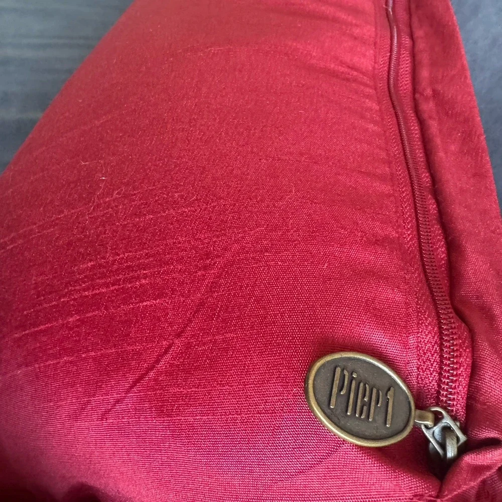 Pier 1 Imports ~ Red Beaded Throw Pillow ~ Rectangular ~ Shiny ~ Lumbar 16
